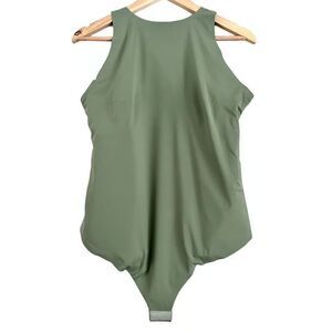 Pinsy Women's Sz 1X Sage Green High Neck Thong Shapesuit Shapewear Bodysuit